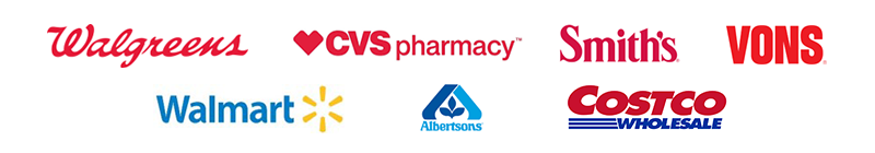 Walgreens logo CVS pharmacy logo Smiths logo Vons logo Walmart logo Albertsons logo Costco Wholesale logo